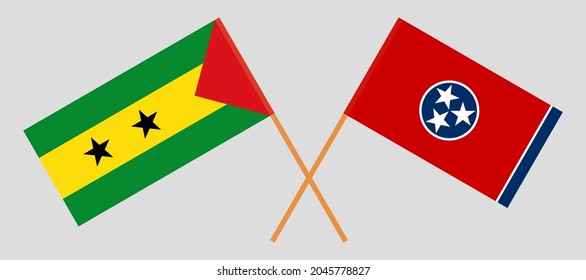 Crossed flags of Sao Tome and Principe and The State of Tennessee. Official colors. Correct proportion