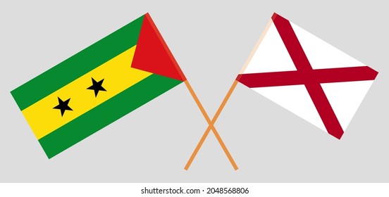 Crossed flags of Sao Tome and Principe and The State of Alabama. Official colors. Correct proportion