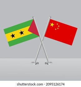 Crossed flags of Sao Tome and Principe and China. Official colors.. Correct proportion. Banner design