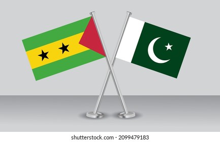 Crossed flags of Sao Tome Principe and Pakistan. Official colors. Correct proportion. Banner design