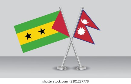 Crossed flags of Sao Tome and Principe and Nepal. Official colors. Correct proportion. Banner design