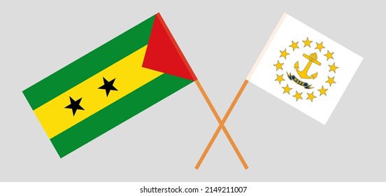Crossed flags of Sao Tome and Principe and the State of Rhode Island. Official colors. Correct proportion. Vector illustration
