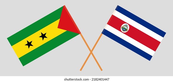 Crossed flags of Sao Tome and Principe and Costa Rica. Official colors. Correct proportion. Vector illustration
