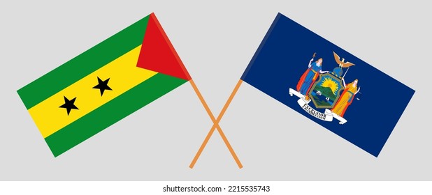 Crossed flags of Sao Tome and Principe and The State of New York. Official colors. Correct proportion. Vector illustration
