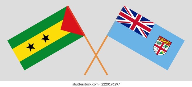 Crossed flags of Sao Tome and Principe and Fiji. Official colors. Correct proportion. Vector illustration
