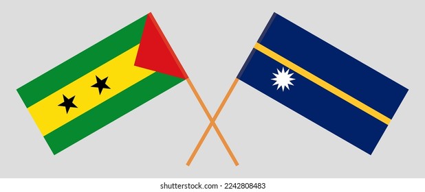 Crossed flags of Sao Tome and Principe and Nauru. Official colors. Correct proportion. Vector illustration
