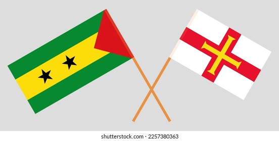Crossed flags of Sao Tome and Principe and Bailiwick of Guernsey. Official colors. Correct proportion. Vector illustration
