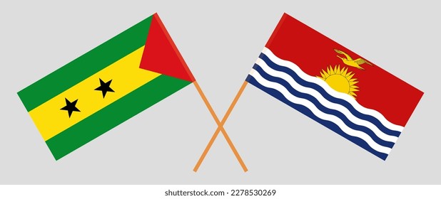 Crossed flags of Sao Tome and Principe and Kiribati. Official colors. Correct proportion. Vector illustration