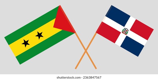 Crossed flags of Sao Tome and Principe and Dominican Republic. Official colors. Correct proportion. Vector illustration
