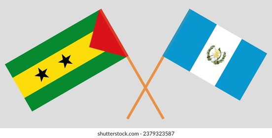 Crossed flags of Sao Tome and Principe and Guatemala. Official colors. Correct proportion. Vector illustration
