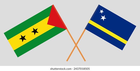 Crossed flags of Sao Tome and Principe and Country of Curacao. Official colors. Correct proportion. Vector illustration
