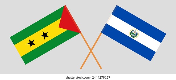 Crossed flags of Sao Tome and Principe and El Salvador. Official colors. Correct proportion. Vector illustration
