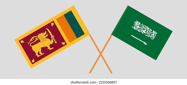 Crossed flags of Saudi Arabia and Sri Lanka. Official colors. Correct proportion. Vector illustration
