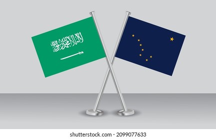 Crossed flags of Saudi Arabia and State of Alaska. Official colors. Correct proportion. Banner design