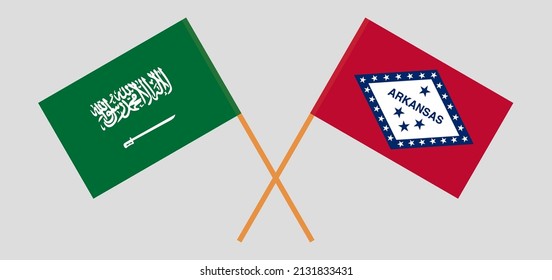 Crossed flags of Saudi Arabia and The State of Arkansas. Official colors. Correct proportion. Vector illustration