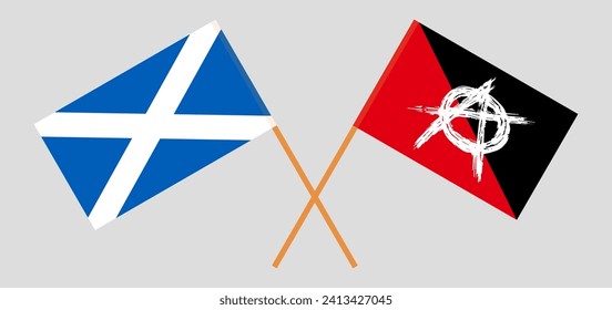 Crossed flags of Scotland and anarchy. Official colors. Correct proportion. Vector illustration
