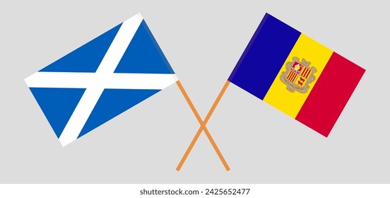 Crossed flags of Scotland and Andorra. Official colors. Correct proportion. Vector illustration

