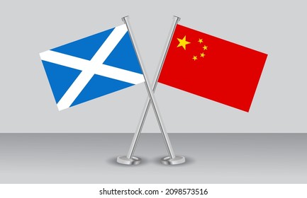 Crossed flags of Scotland and China. Official colors. Correct proportion. Banner design