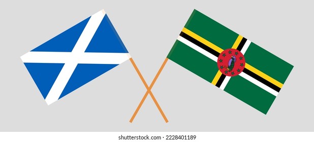 Crossed flags of Scotland and Dominica. Official colors. Correct proportion. Vector illustration
