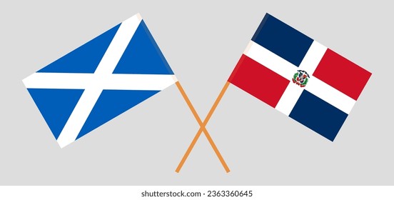 Crossed flags of Scotland and Dominican Republic. Official colors. Correct proportion. Vector illustration
