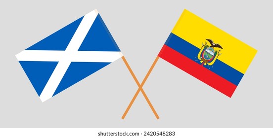 Crossed flags of Scotland and Ecuador. Official colors. Correct proportion. Vector illustration
