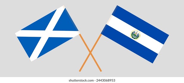 Crossed flags of Scotland and El Salvador. Official colors. Correct proportion. Vector illustration
