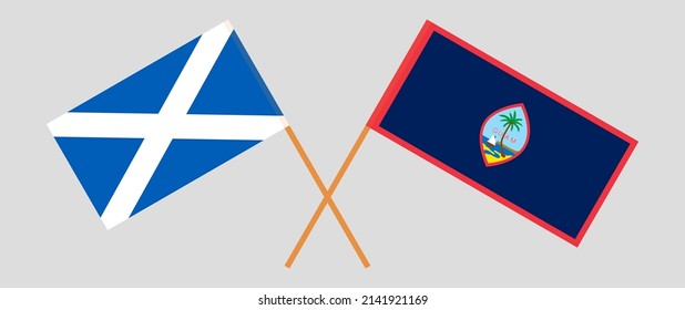 Crossed flags of Scotland and Guam. Official colors. Correct proportion. Vector illustration
