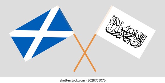 Crossed flags of Scotland and Islamic Emirate of Afghanistan. Official colors. Correct proportion