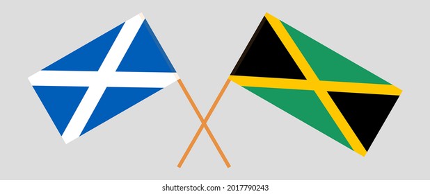 Crossed flags of Scotland and Jamaica. Official colors. Correct proportion