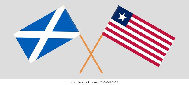 Crossed flags of Scotland and Liberia. Official colors. Correct proportion