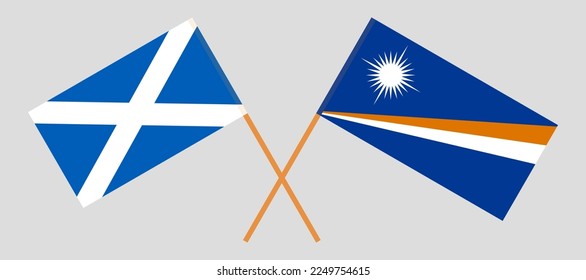 Gekreuzte Flaggen von Schottland und Marshallinseln. Offizielle Farben. Richtiger Anteil. Vektorgrafik
