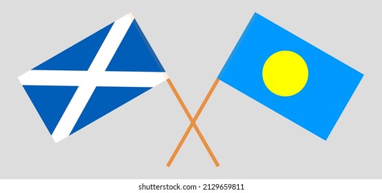 Crossed flags of Scotland and Palau. Official colors. Correct proportion. Vector illustration
