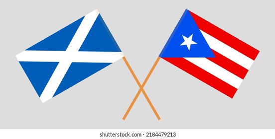 Crossed flags of Scotland and Puerto Rico. Official colors. Correct proportion. Vector illustration
