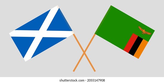 Crossed flags of Scotland and the Republic of Zambia. Official colors. Correct proportion