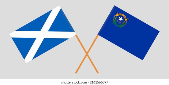 Crossed flags of Scotland and The State of Nevada. Official colors. Correct proportion
