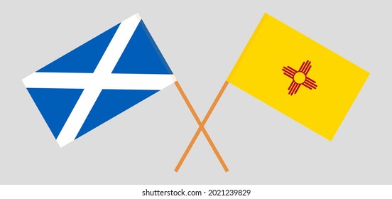Crossed flags of Scotland and the State of New Mexico. Official colors. Correct proportion