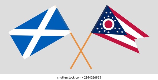 Crossed flags of Scotland and the State of Ohio. Official colors. Correct proportion. Vector illustration
