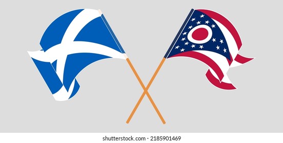 Crossed flags of Scotland and the State of Ohio. Official colors. Correct proportion. Vector illustration
