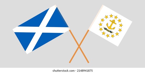 Banderas cruzadas de Escocia y el Estado de la isla de Rhode. Colores oficiales. Proporción correcta. Ilustración del vector
