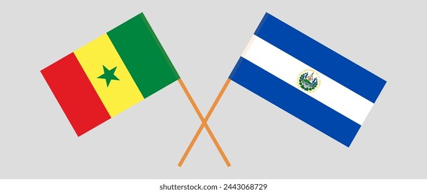 Crossed flags of Senegal and El Salvador. Official colors. Correct proportion. Vector illustration
