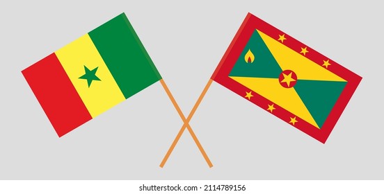 Banderas cruzadas de Senegal y Granada. Colores oficiales. Proporción correcta. Ilustración del vector
