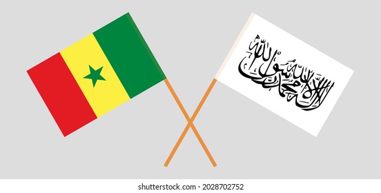 Crossed flags of Senegal and Islamic Emirate of Afghanistan. Official colors. Correct proportion
