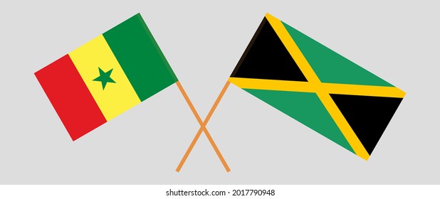  Crossed flags of Senegal and Jamaica. Official colors. Correct proportion