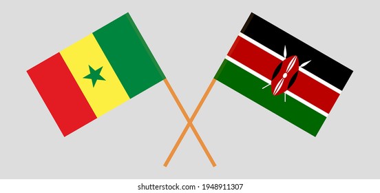 Crossed flags of Senegal and Kenya. Official colors. Correct proportion