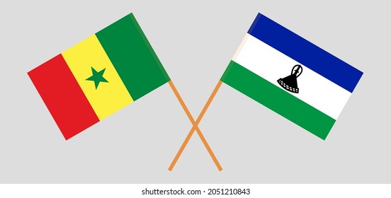 Crossed flags of Senegal and Kingdom of Lesotho. Official colors. Correct proportion