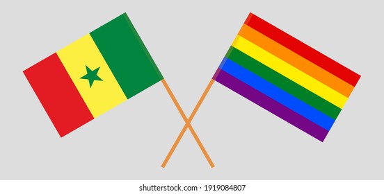 Crossed flags of Senegal and LGBTQ