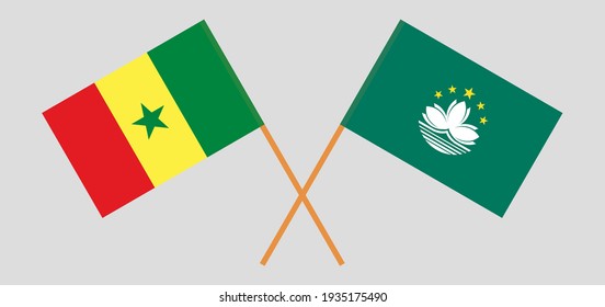 Crossed flags of Senegal and Macau. Official colors. Correct proportion