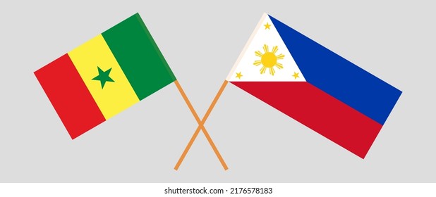 Banderas cruzadas de Senegal y Filipinas. Colores oficiales. Proporción correcta. Ilustración del vector
