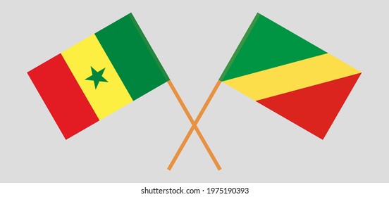 Crossed flags of Senegal and Republic of the Congo. Official colors. Correct proportion