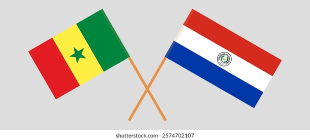 Crossed flags of Senegal and Republic of Paraguay. Official colors. Correct proportion. Vector illustration.
